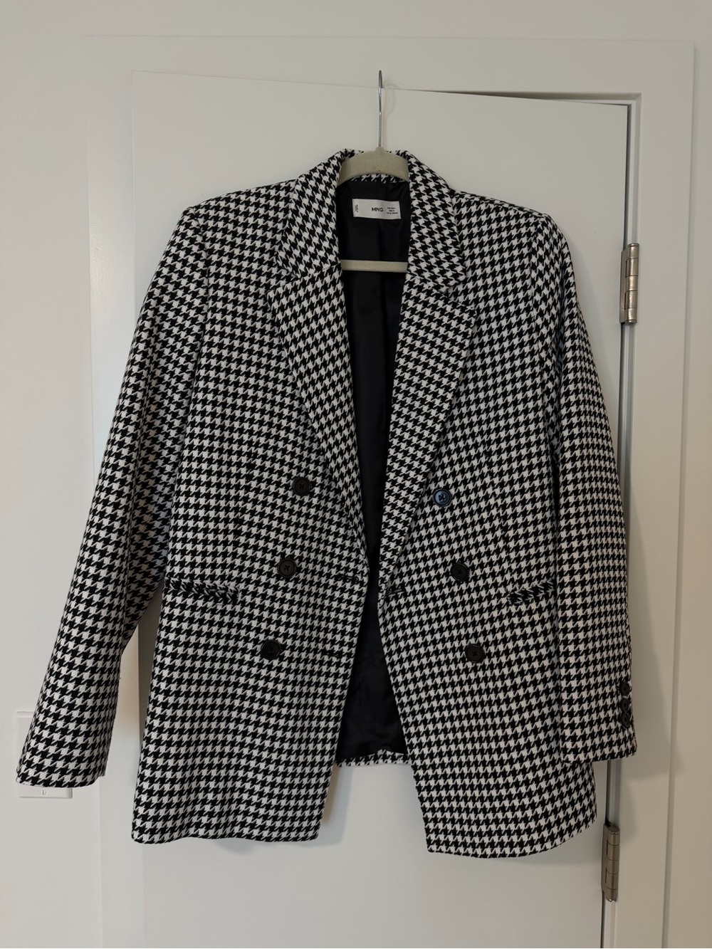 Mango Black & White Houndstooth Double-Breasted Blazer